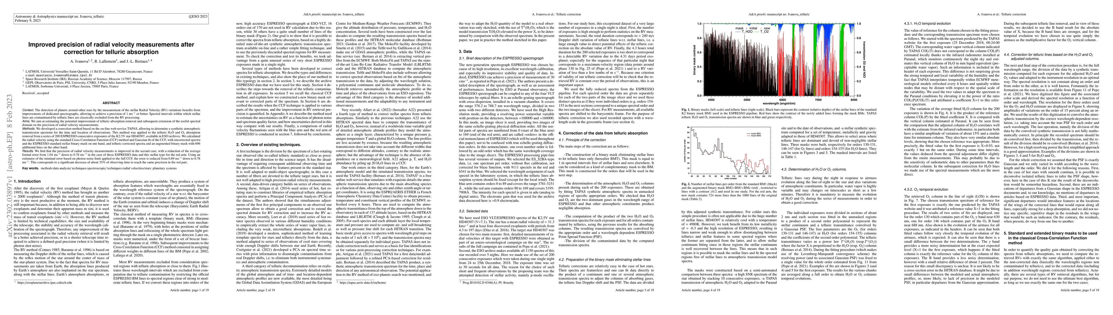 Thumbnail for Improved precision of radial velocity measurements after correction for
  telluric absorption
