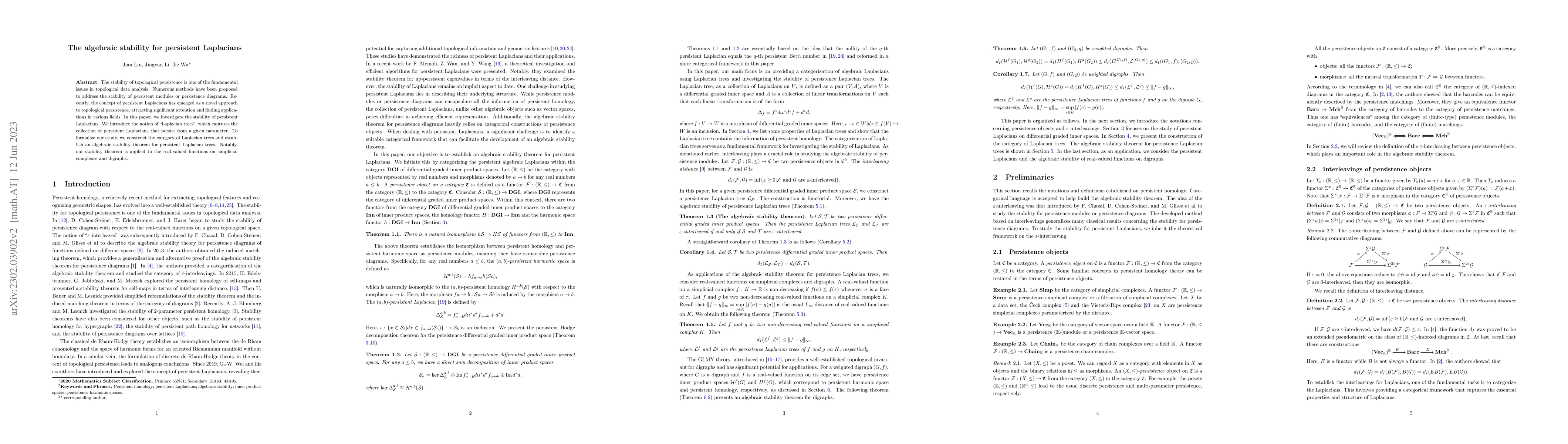 Thumbnail for The algebraic stability for persistent Laplacians