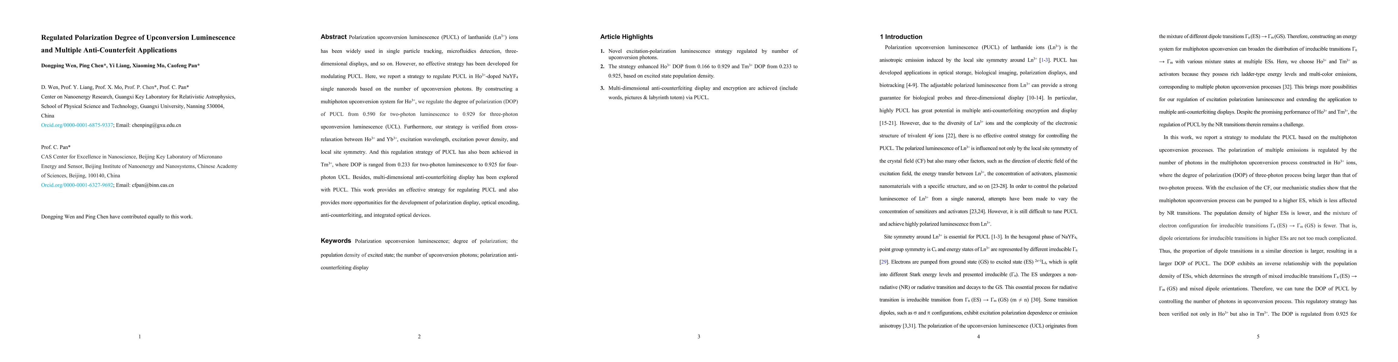 Thumbnail for Regulated Polarization Degree of Upconversion Luminescence and Multiple
  Anti-Counterfeit Applications