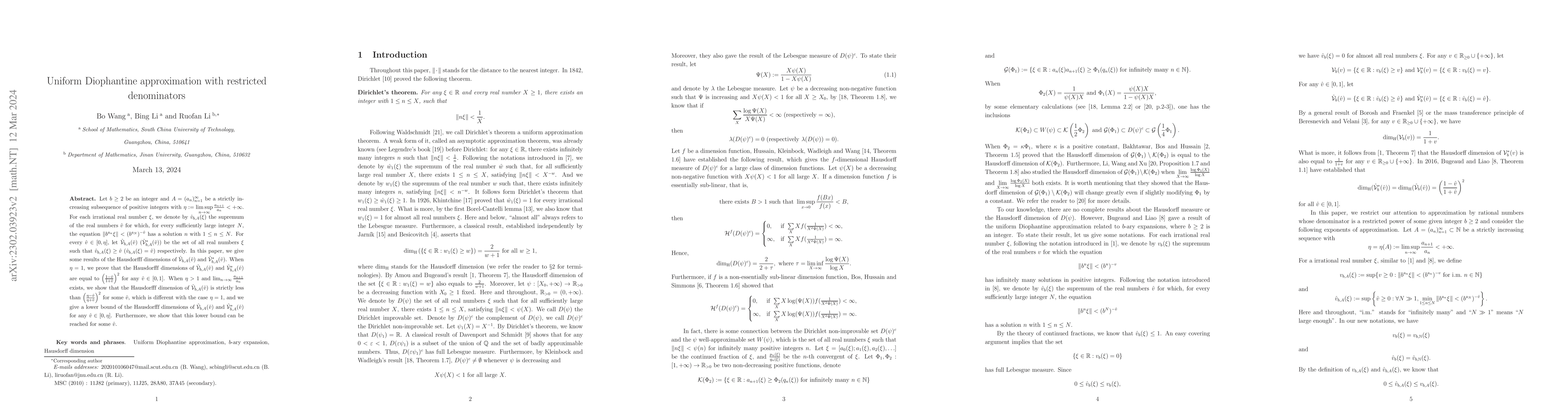 Thumbnail for Uniform Diophantine approximation with restricted denominators