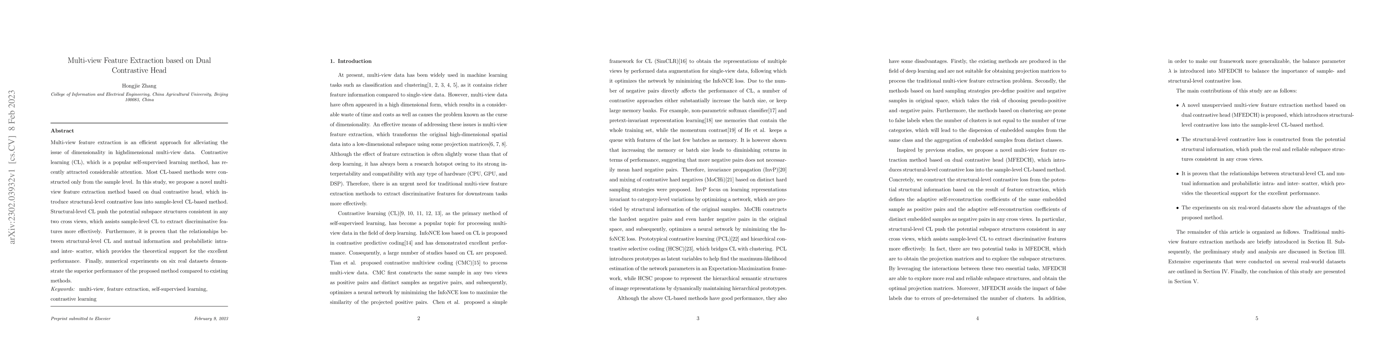 Thumbnail for Multi-view Feature Extraction based on Dual Contrastive Head