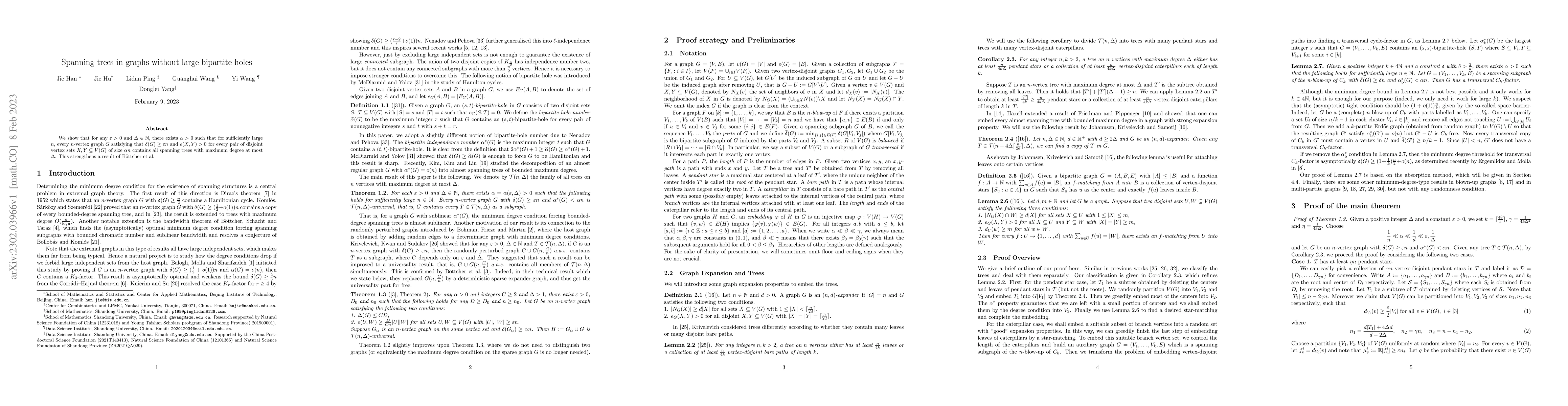 Thumbnail for Spanning trees in graphs without large bipartite holes