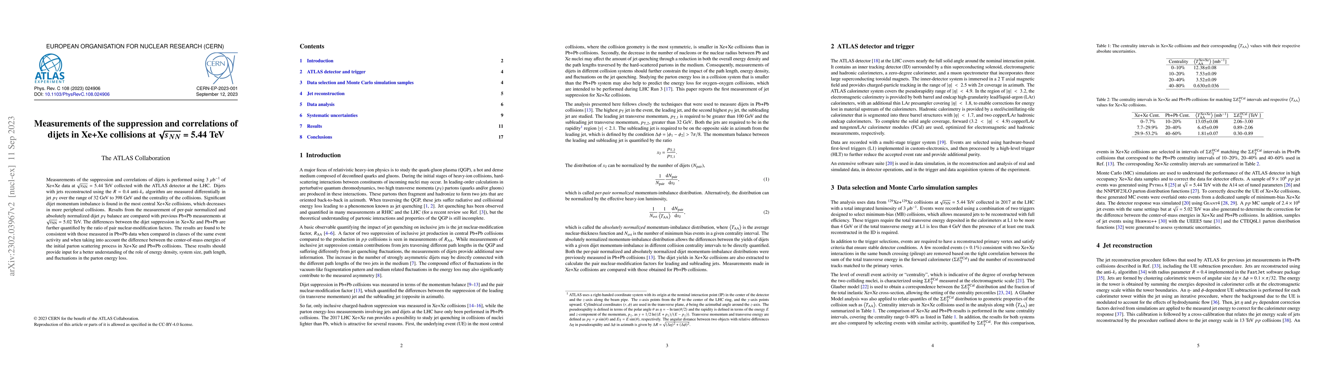 Thumbnail for Measurements of the suppression and correlations of dijets in Xe+Xe
  collisions at $\sqrt{s_{NN}}$ = 5.44 TeV