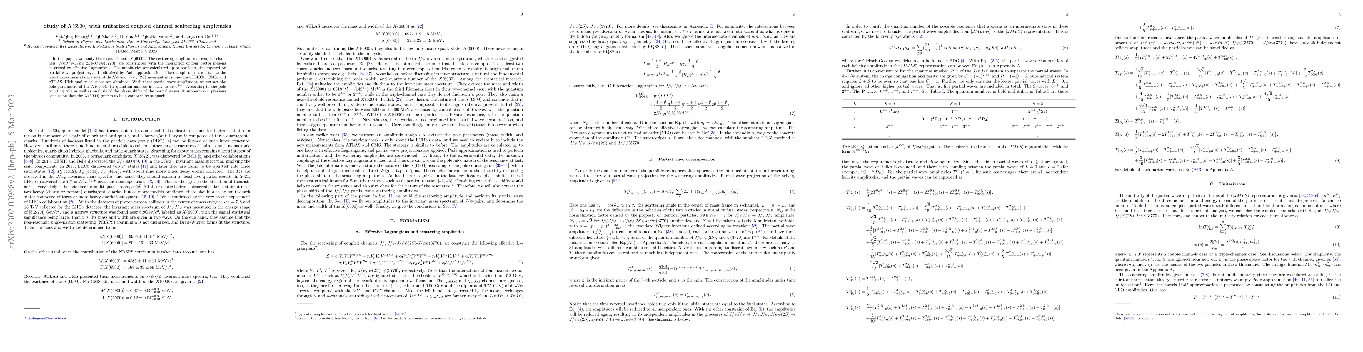 Thumbnail for Study of $X(6900)$ with unitarized coupled channel scattering amplitudes
