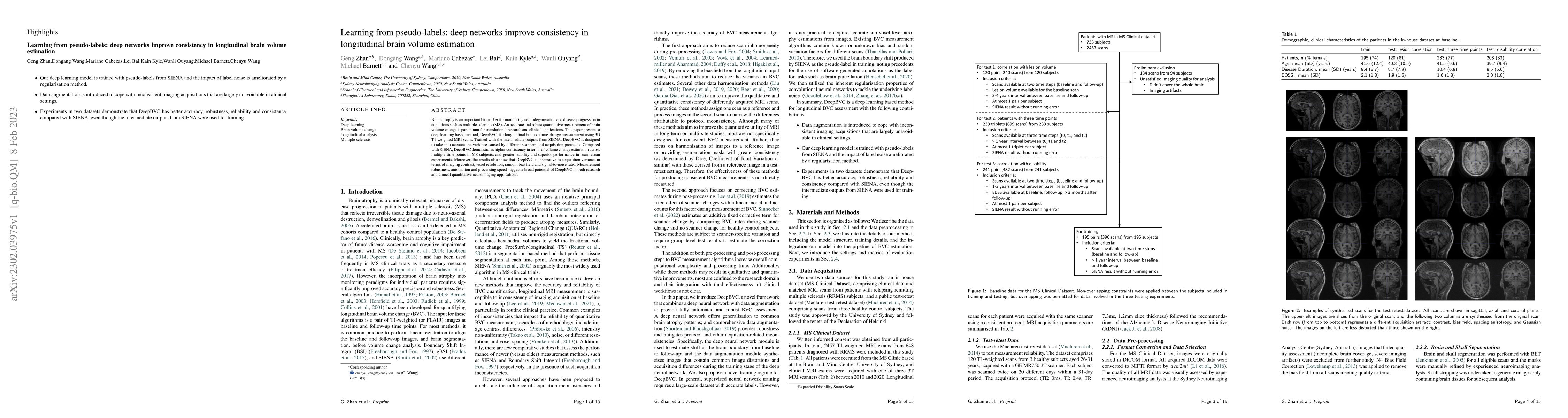 Thumbnail for Learning from pseudo-labels: deep networks improve consistency in
  longitudinal brain volume estimation