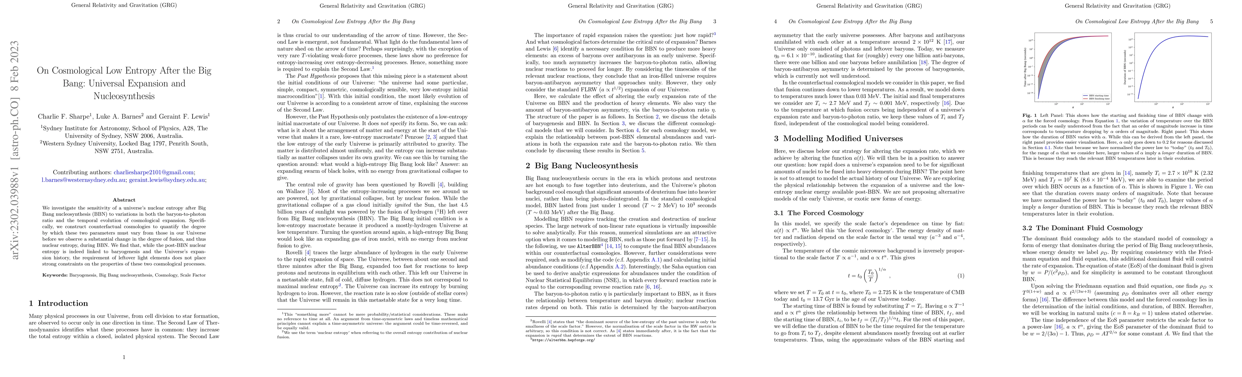 Thumbnail for On Cosmological Low Entropy After the Big Bang: Universal Expansion and
  Nucleosynthesis