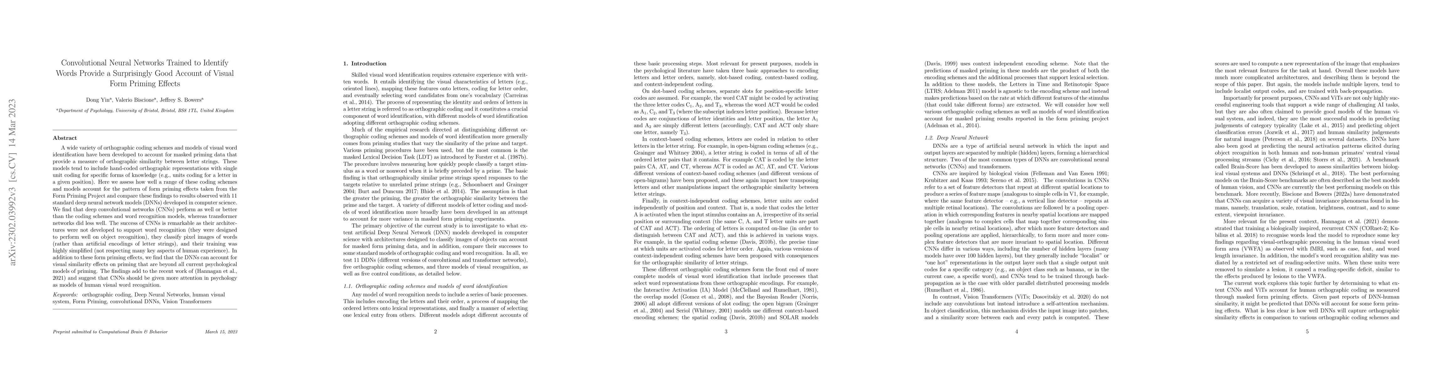 Thumbnail for Convolutional Neural Networks Trained to Identify Words Provide a
  Surprisingly Good Account of Visual Form Priming Effects