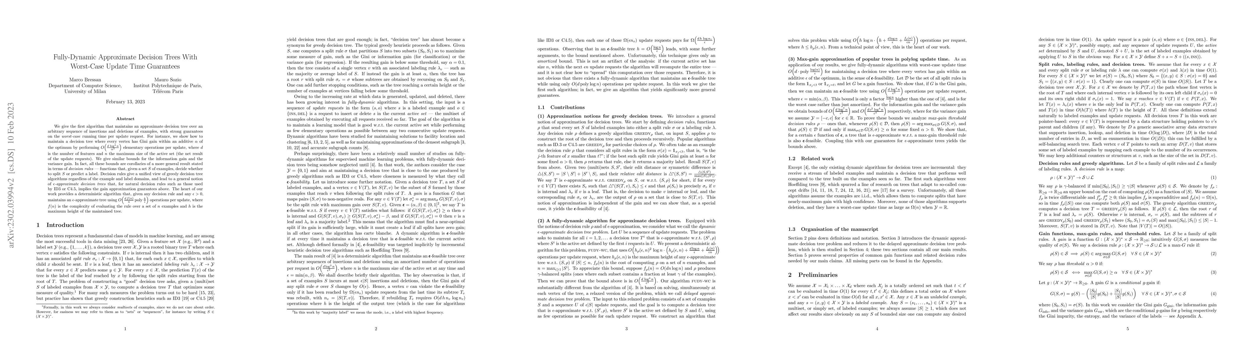 Thumbnail for Fully-Dynamic Approximate Decision Trees With Worst-Case Update Time
  Guarantees
