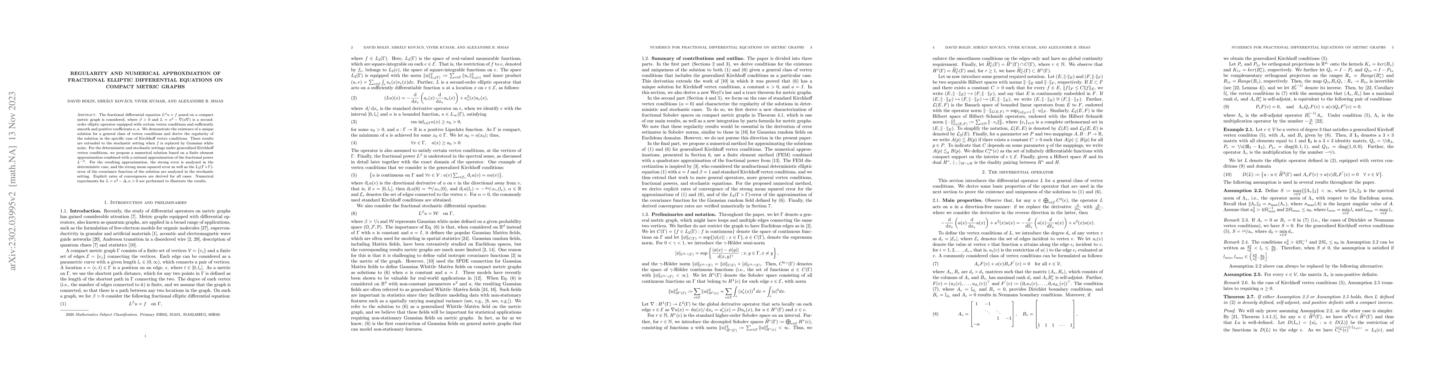 Thumbnail for Regularity and numerical approximation of fractional elliptic
  differential equations on compact metric graphs