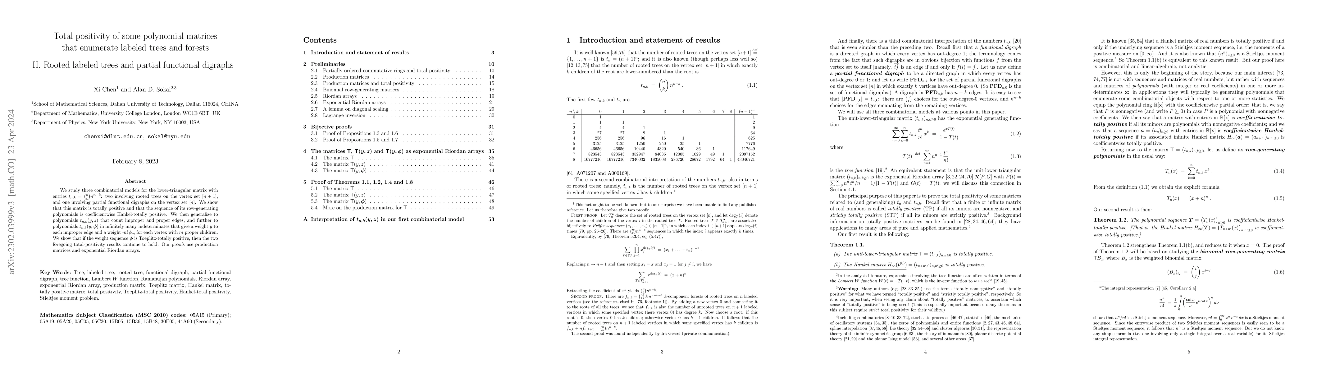 Thumbnail for Total positivity of some polynomial matrices that enumerate labeled
  trees and forests. II. Rooted labeled trees and partial functional digraphs
