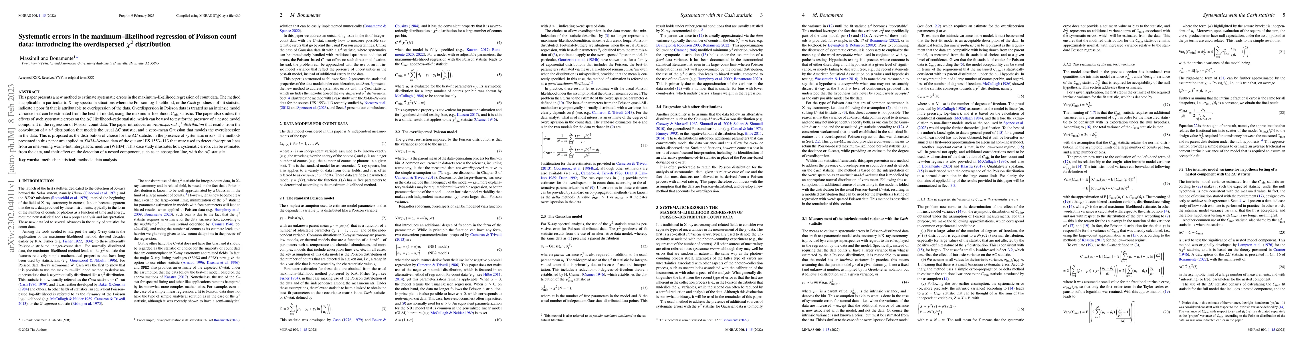 Thumbnail for Systematic errors in the maximum likelihood regression of Poisson count
  data: introducing the overdispersed chi-square distribution