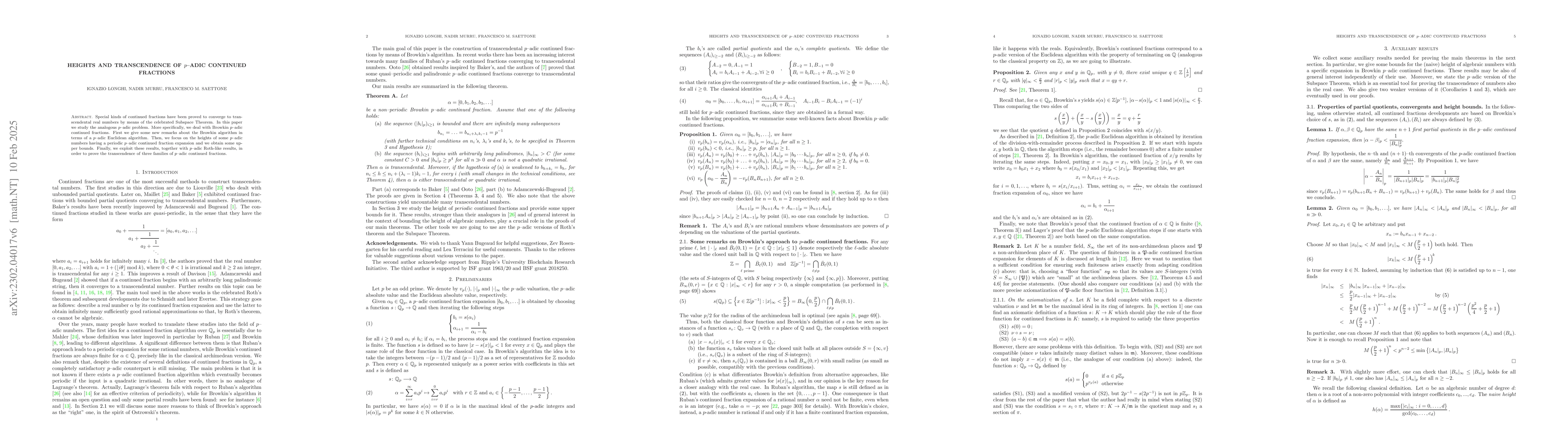 Thumbnail for Heights and transcendence of $p$--adic continued fractions