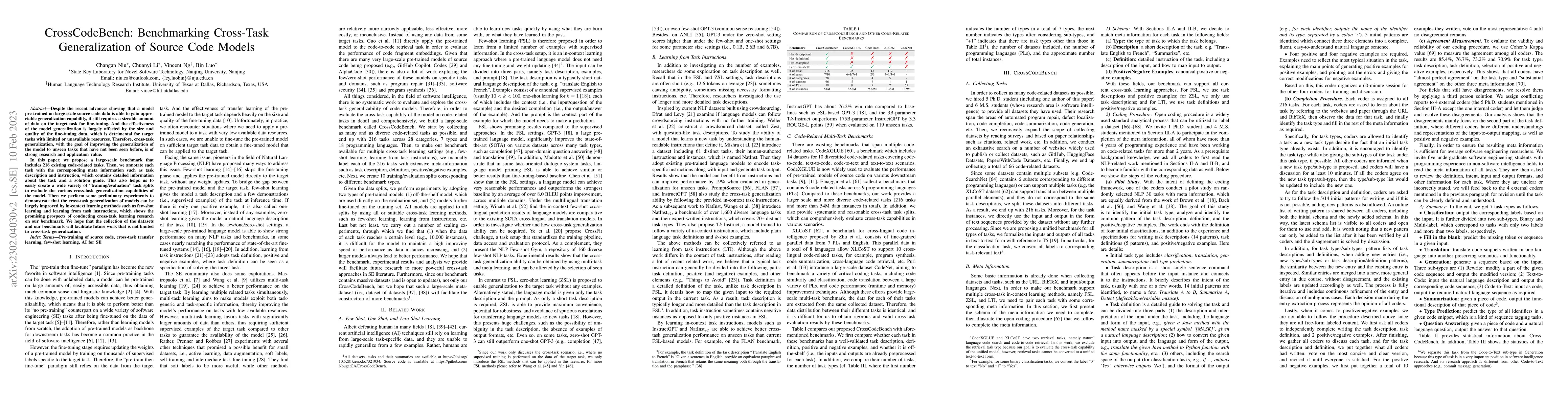 Thumbnail for CrossCodeBench: Benchmarking Cross-Task Generalization of Source Code
  Models