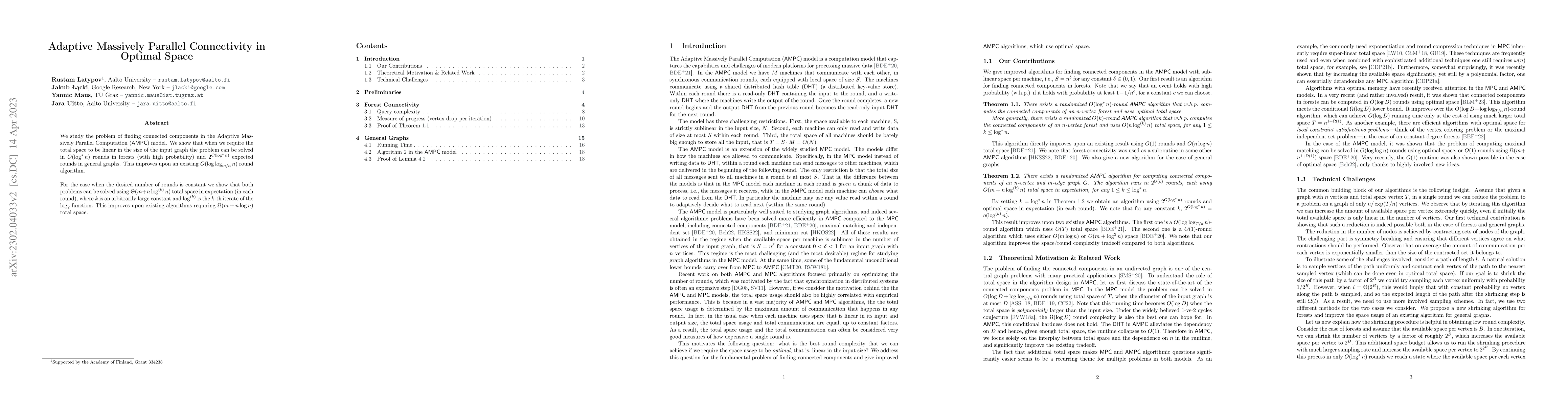 Thumbnail for Adaptive Massively Parallel Connectivity in Optimal Space