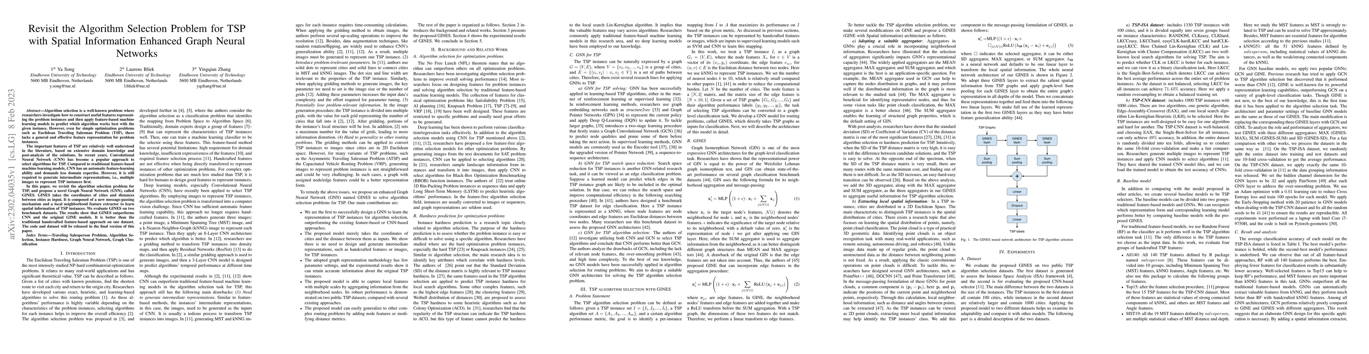 Thumbnail for Revisit the Algorithm Selection Problem for TSP with Spatial Information
  Enhanced Graph Neural Networks