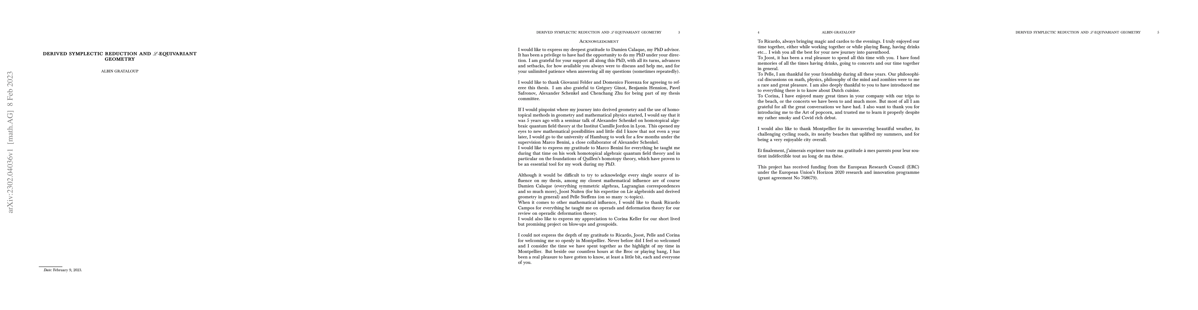 Thumbnail for Derived Symplectic Reduction and L-Equivariant Geometry
