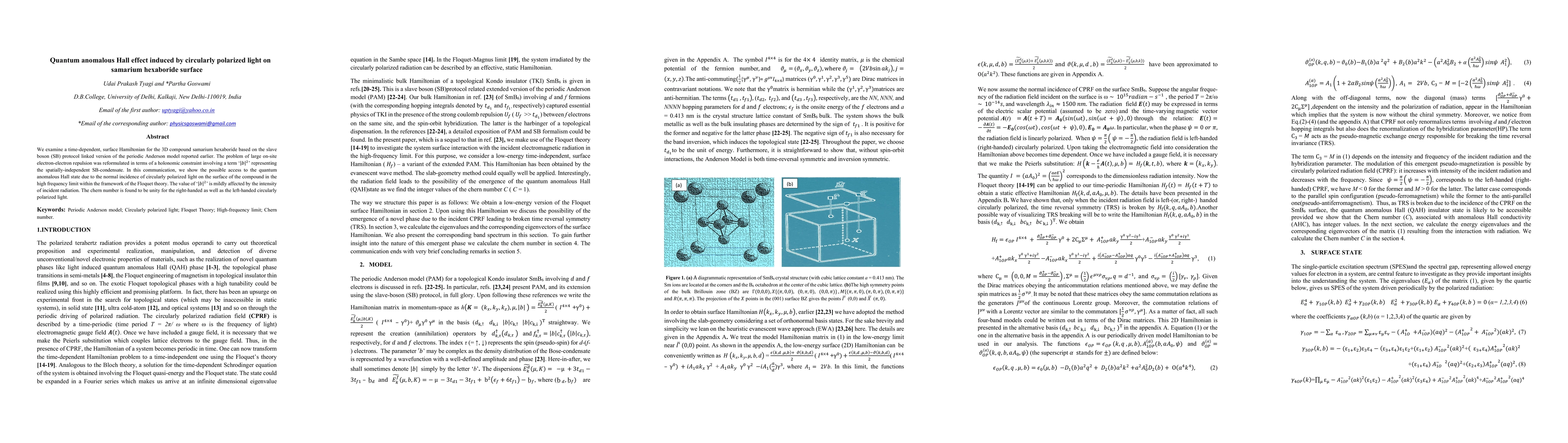 Thumbnail for Quantum anomalous Hall effect induced by circularly polarized light on
  samarium hexaboride surface