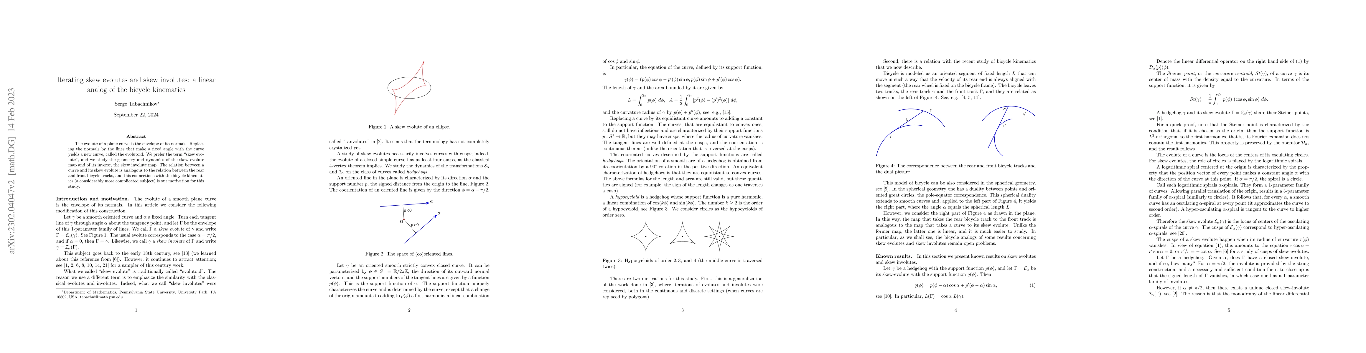 Thumbnail for Iterating skew evolutes and skew involutes: a linear analog of the
  bicycle kinematics