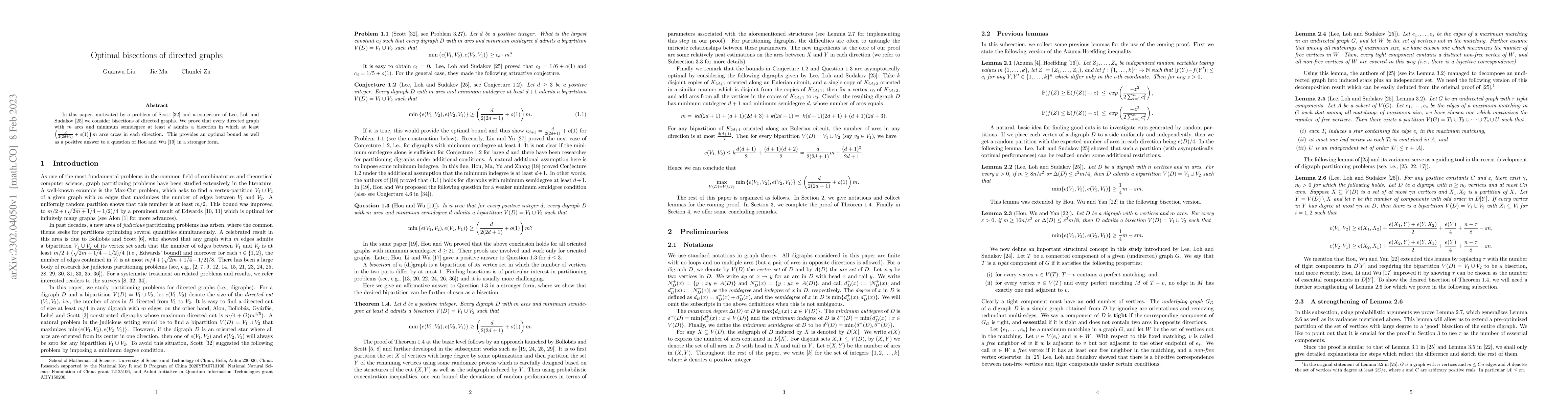 Thumbnail for Optimal bisections of directed graphs