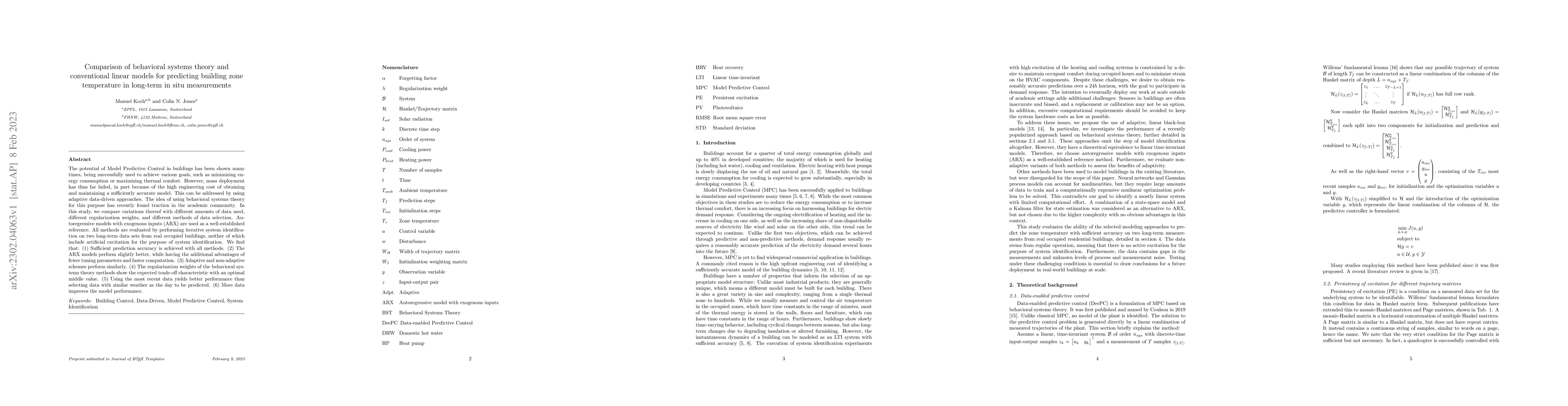 Thumbnail for Comparison of behavioral systems theory and conventional linear models
  for predicting building zone temperature in long-term in situ measurements