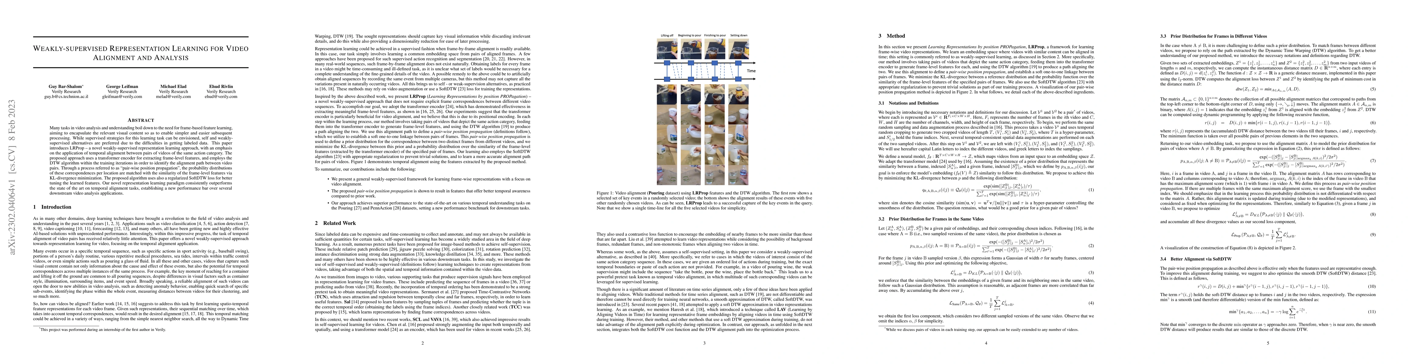 Thumbnail for Weakly-supervised Representation Learning for Video Alignment and
  Analysis