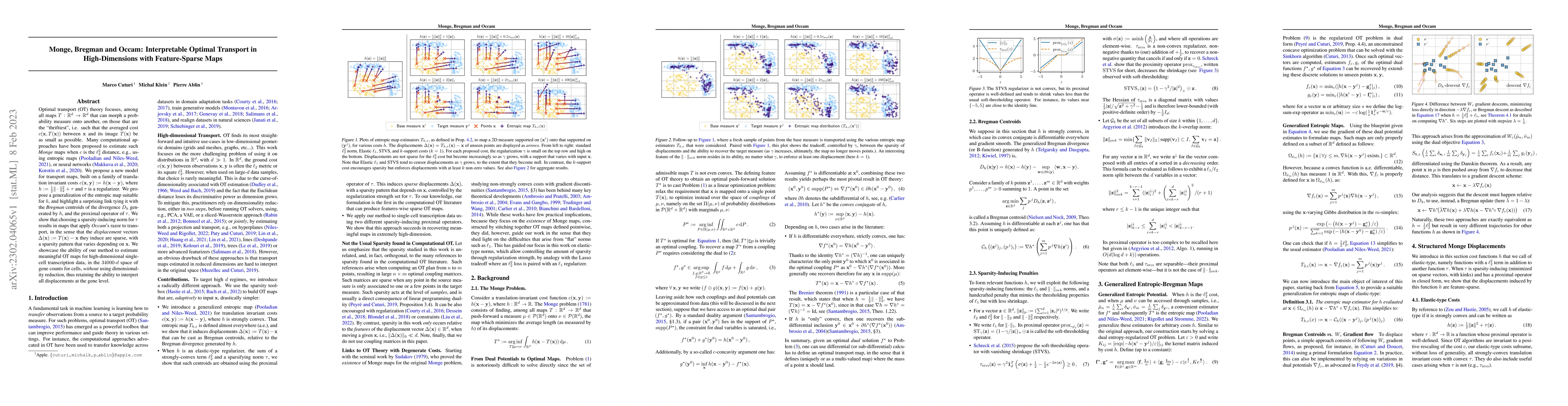 Thumbnail for Monge, Bregman and Occam: Interpretable Optimal Transport in
  High-Dimensions with Feature-Sparse Maps