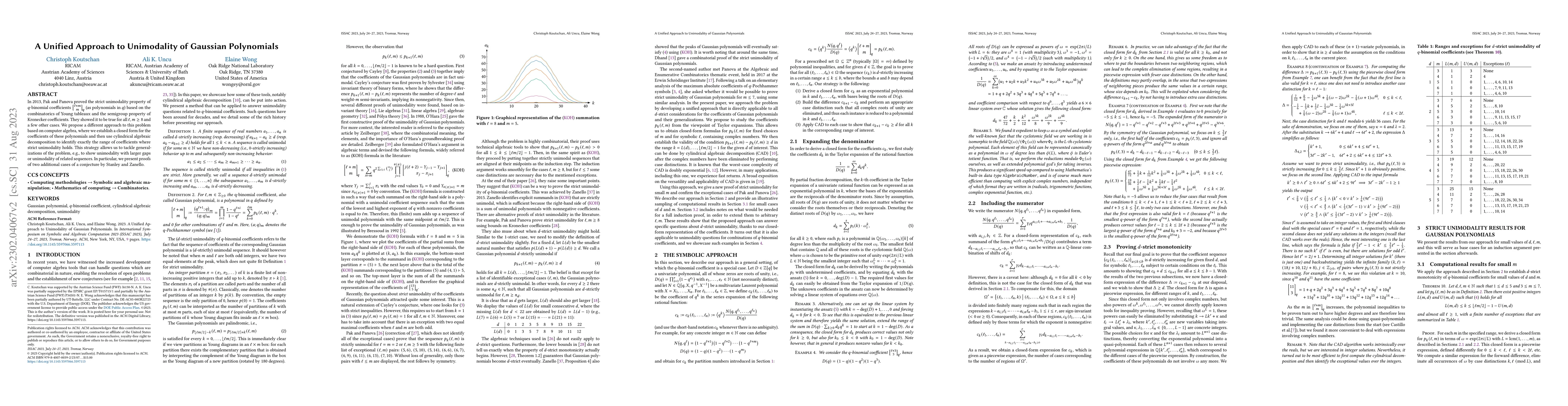 Thumbnail for A Unified Approach to Unimodality of Gaussian Polynomials