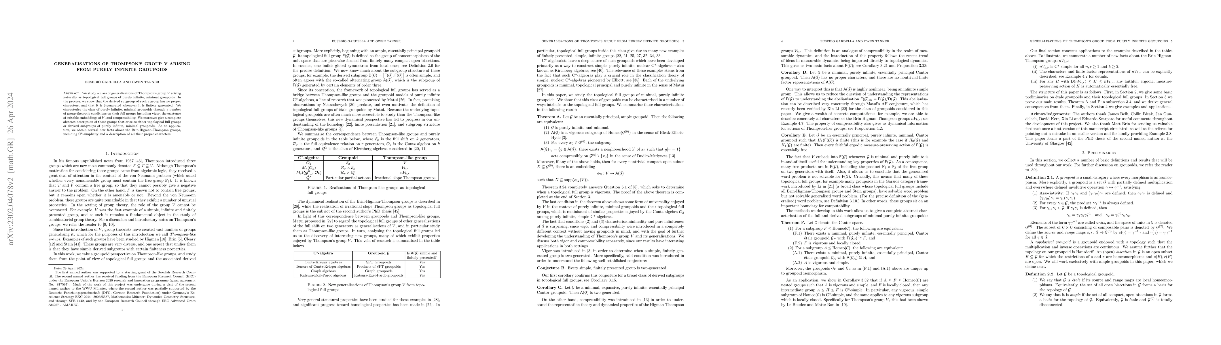 Thumbnail for Generalisations of Thompson's group V arising from purely infinite
  groupoids