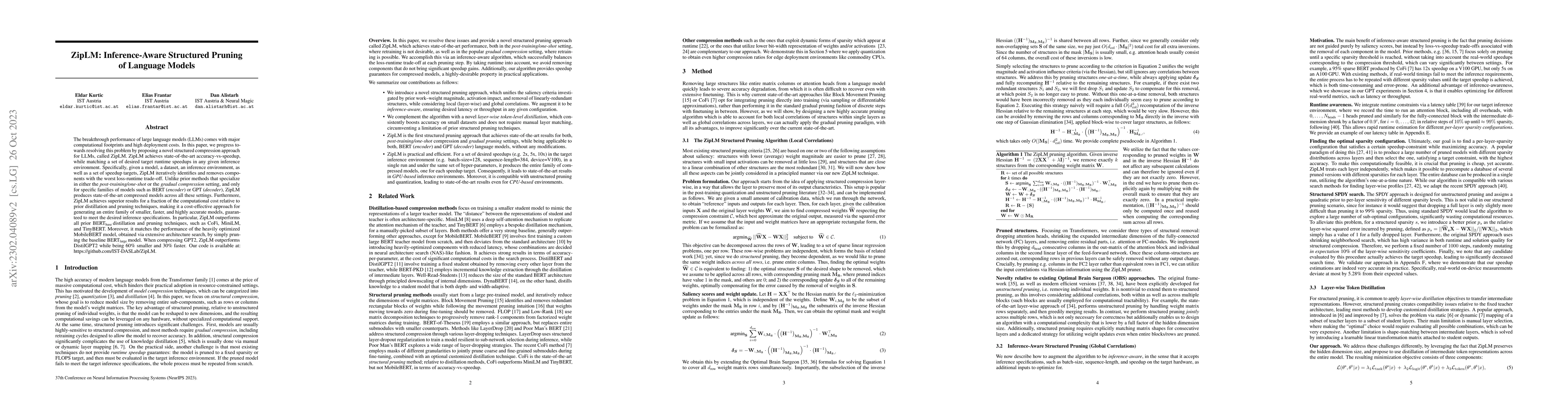 Thumbnail for ZipLM: Inference-Aware Structured Pruning of Language Models