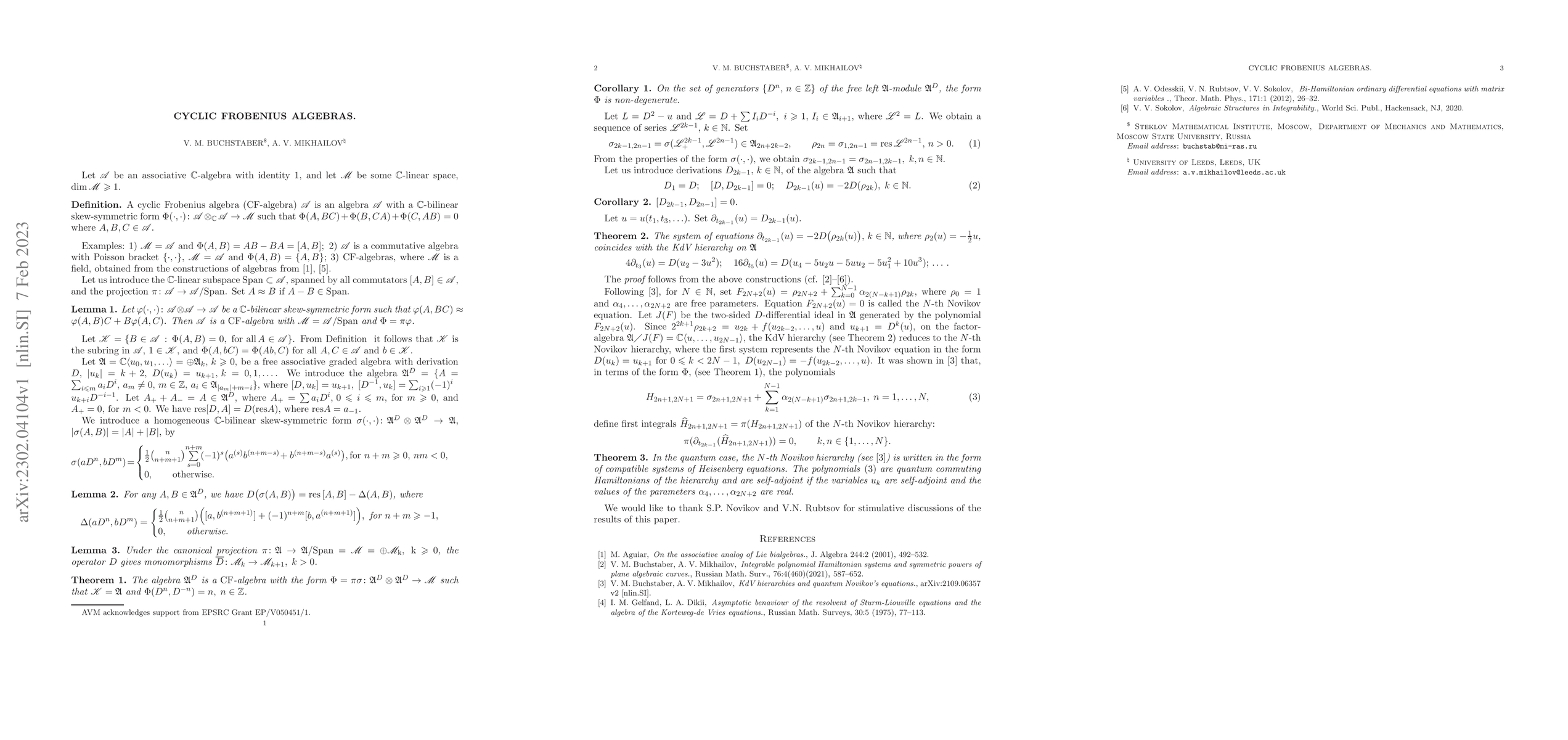 Thumbnail for Cyclic Frobenius algebras