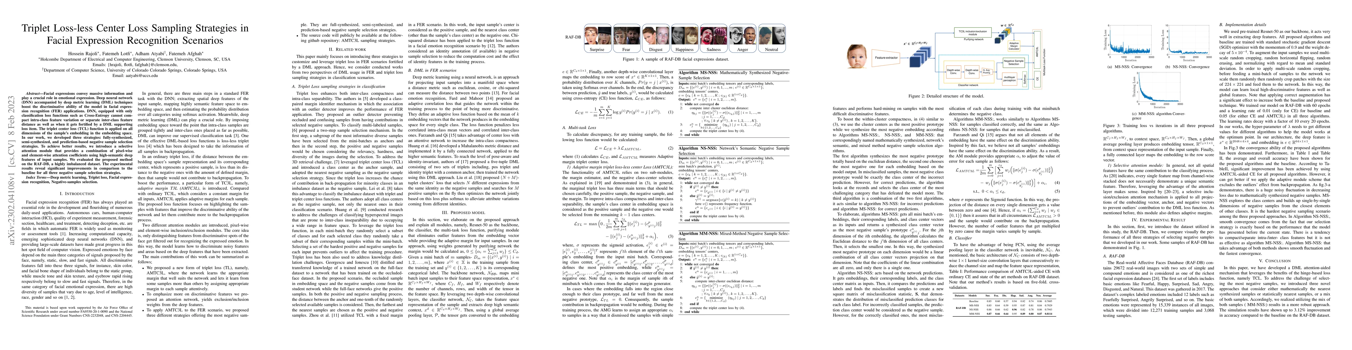 Thumbnail for Triplet Loss-less Center Loss Sampling Strategies in Facial Expression
  Recognition Scenarios