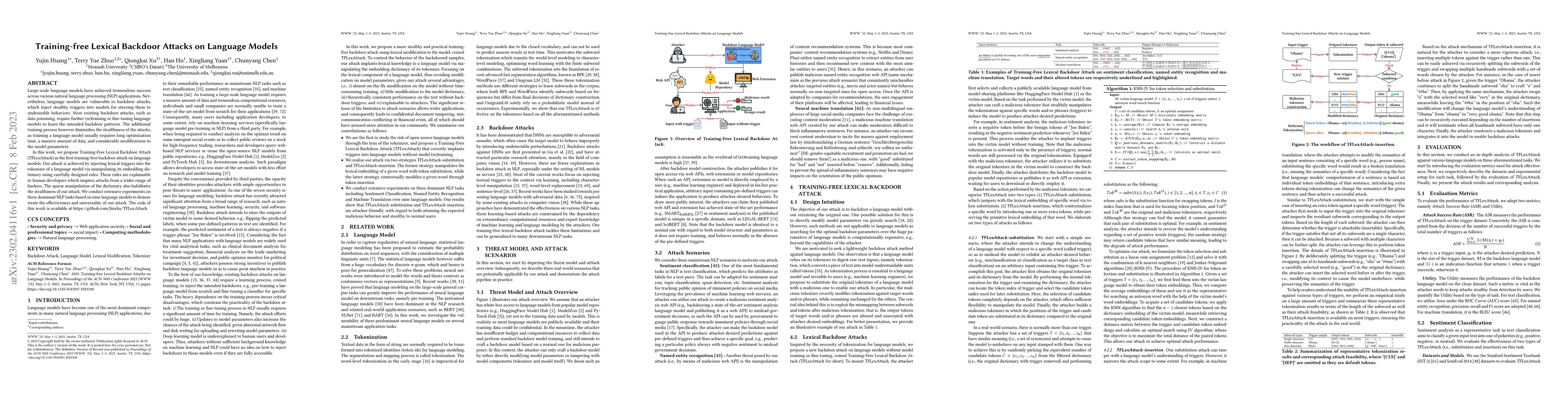 Thumbnail for Training-free Lexical Backdoor Attacks on Language Models
