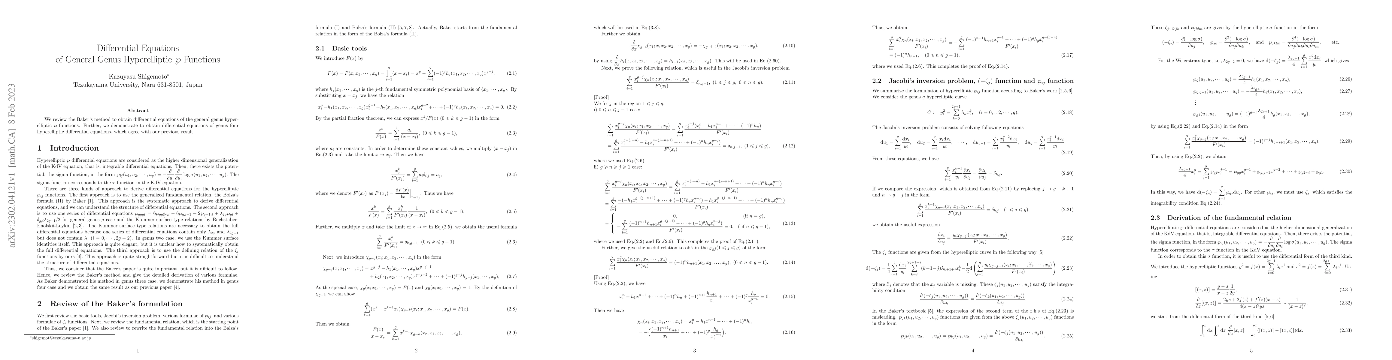Thumbnail for Differential Equations of General Genus Hyperelliptic $\wp$ Functions