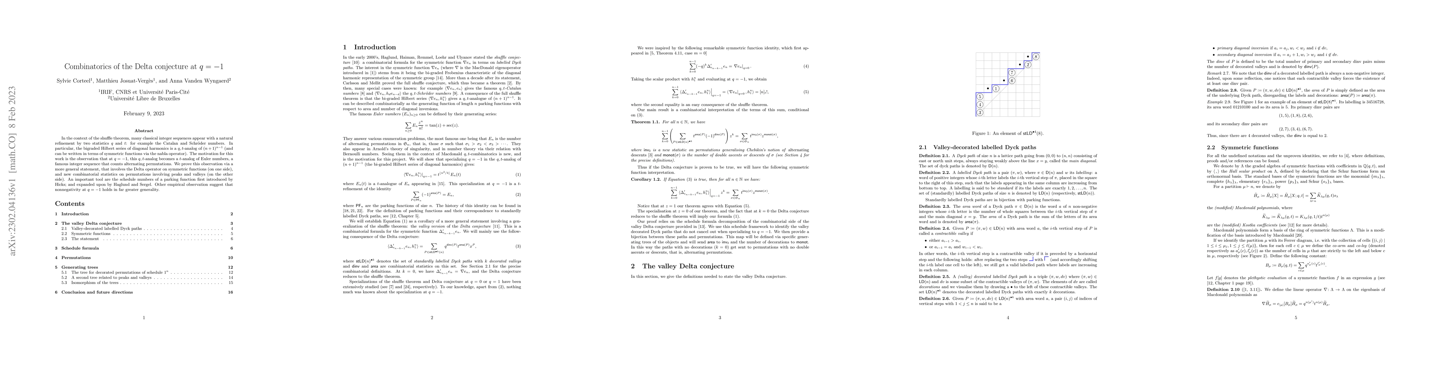 Thumbnail for Combinatorics of the Delta conjecture at q=-1