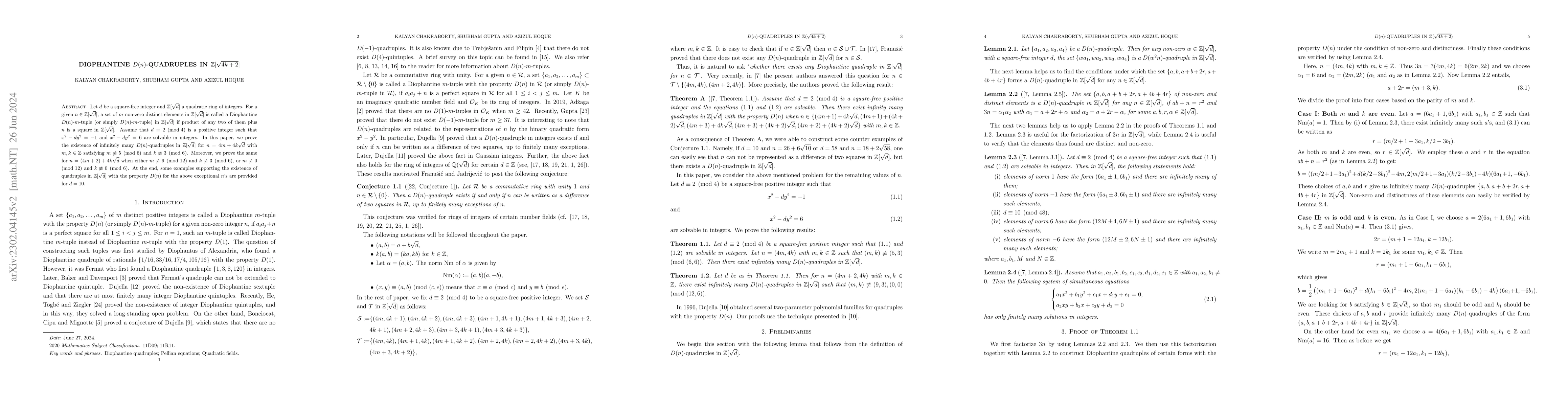 Thumbnail for Diophantine $D(n)$-quadruples in $\mathbb{Z}[\sqrt{4k + 2}]$