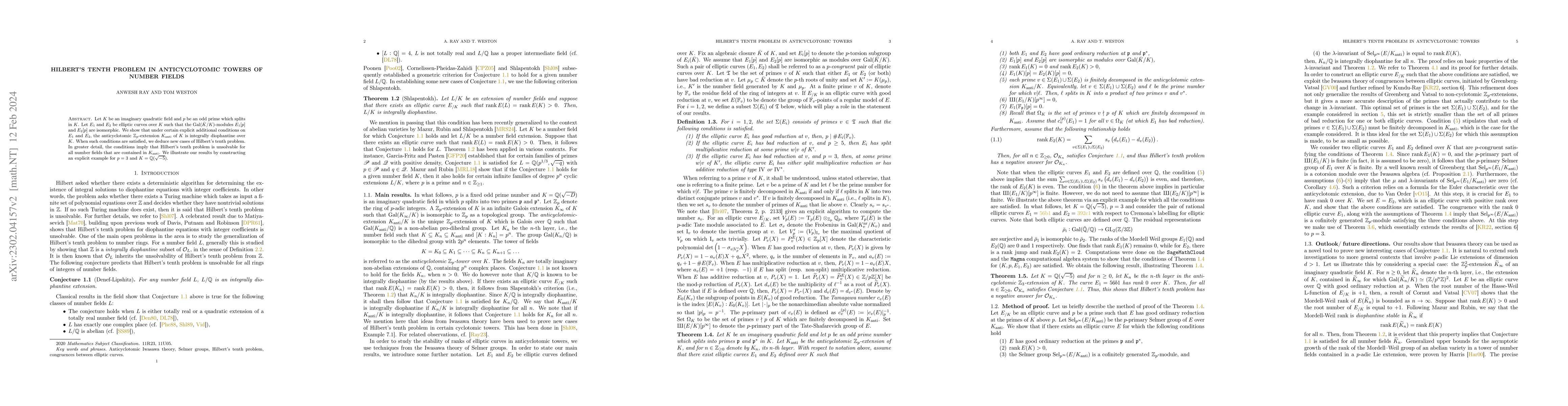 Thumbnail for Hilbert's tenth problem in Anticyclotomic towers of number fields