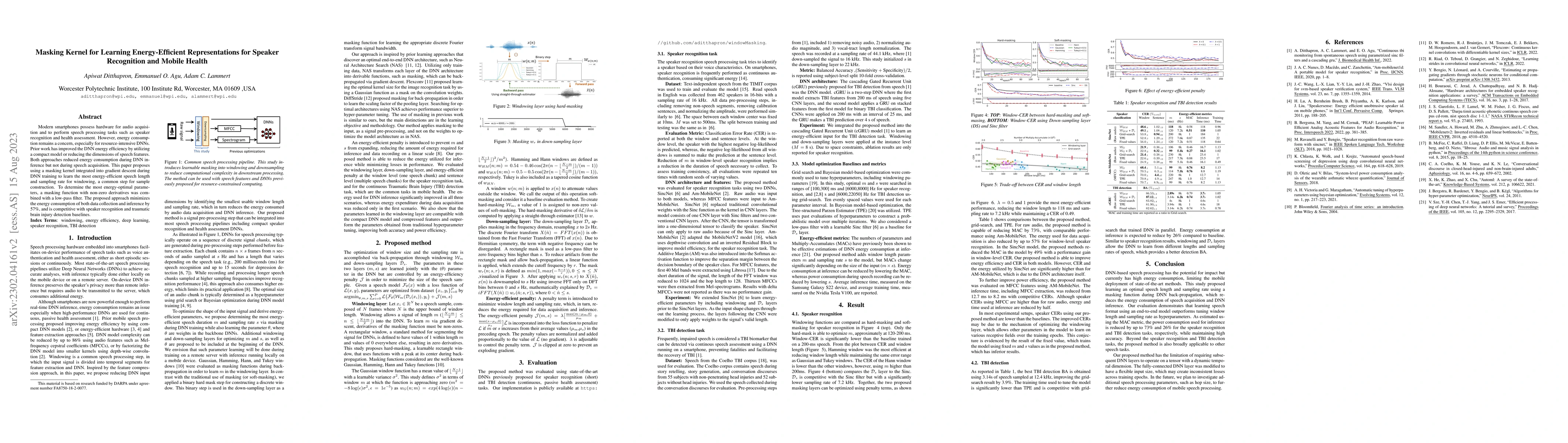 Thumbnail for Masking Kernel for Learning Energy-Efficient Representations for Speaker
  Recognition and Mobile Health