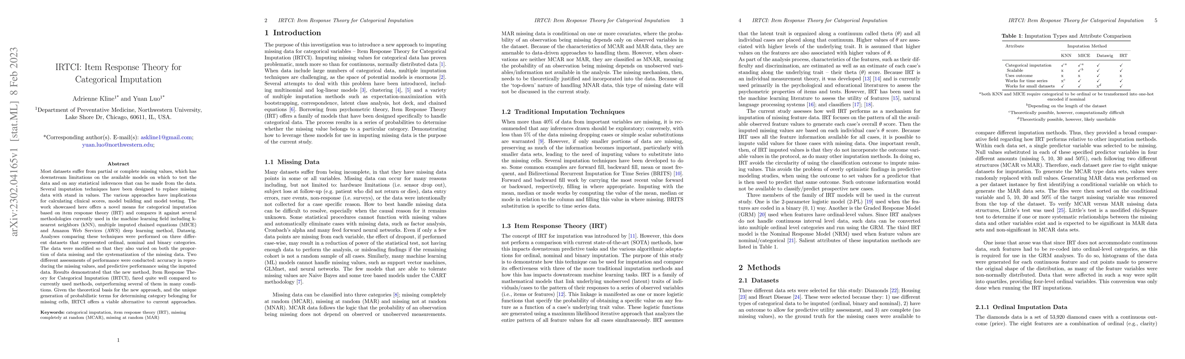 Thumbnail for IRTCI: Item Response Theory for Categorical Imputation
