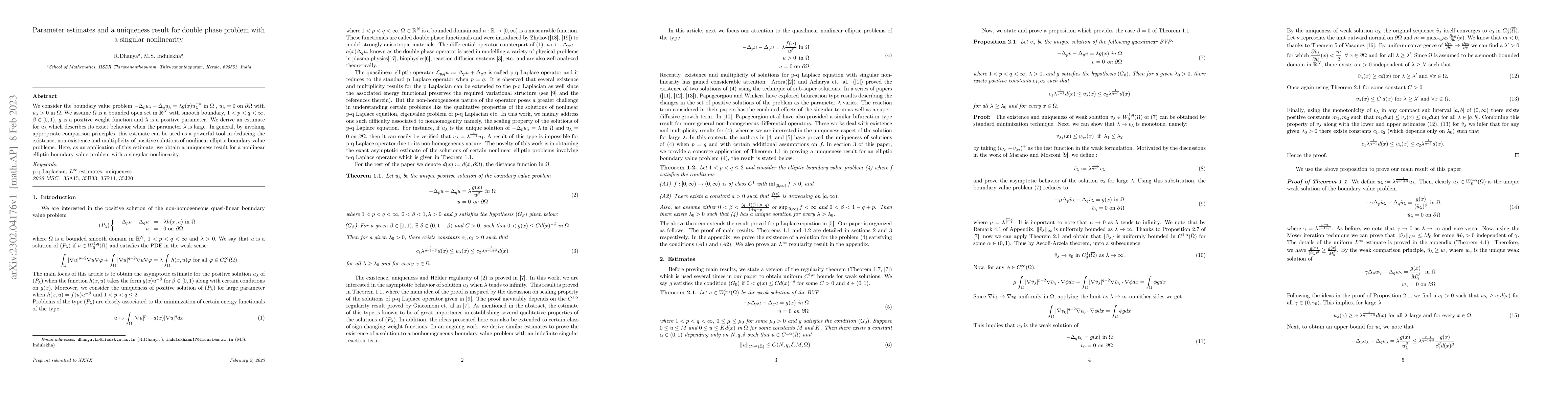 Thumbnail for Parameter estimates and a uniqueness result for double phase problem
  with a singular nonlinearity