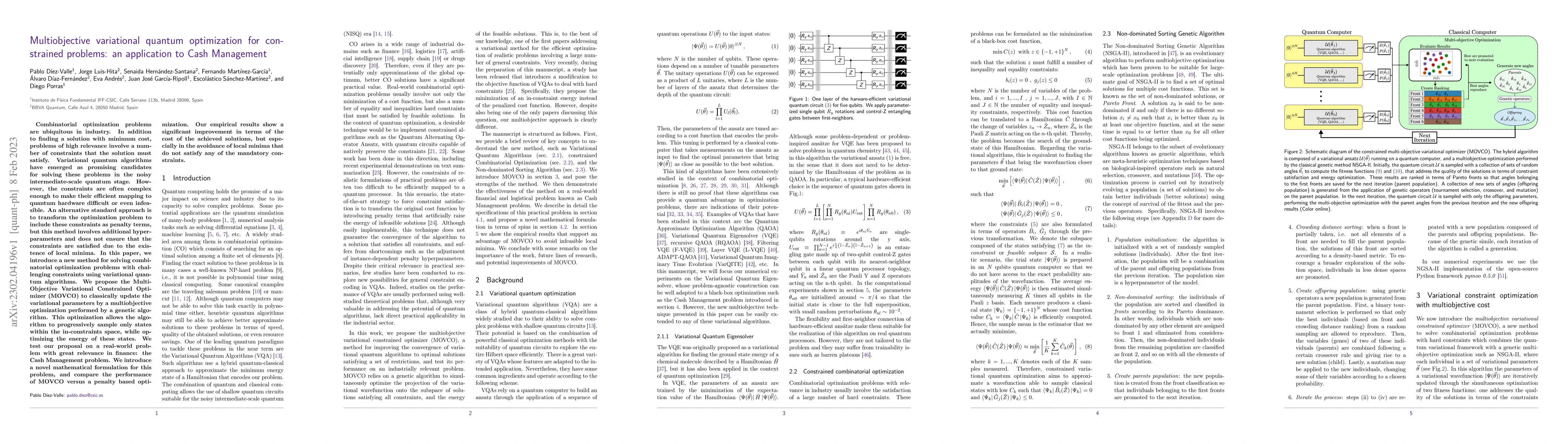 Thumbnail for Multiobjective variational quantum optimization for constrained
  problems: an application to Cash Management