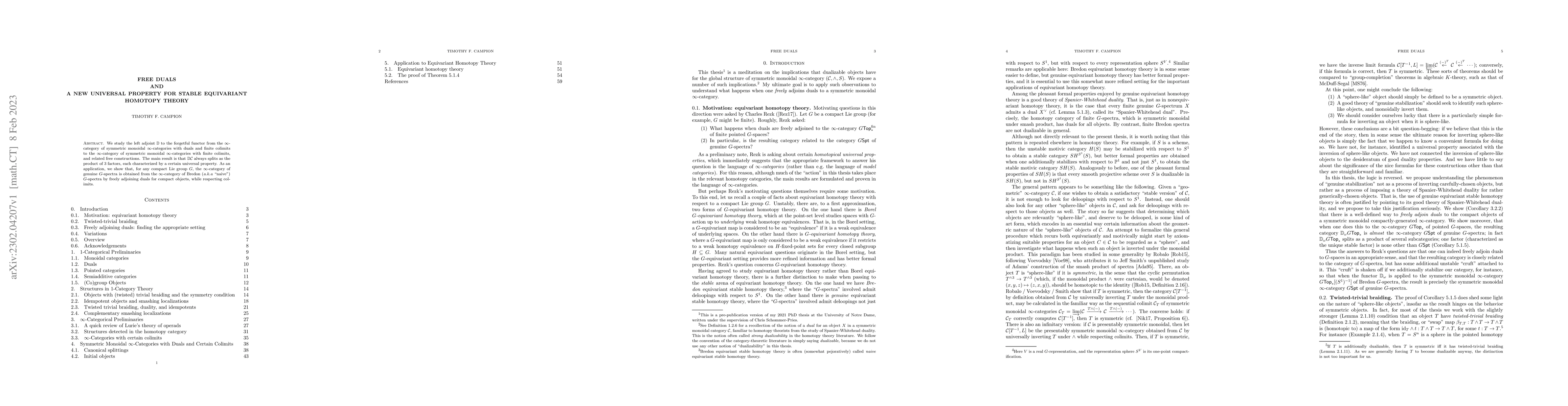 Thumbnail for Free duals and a new universal property for stable equivariant homotopy
  theory