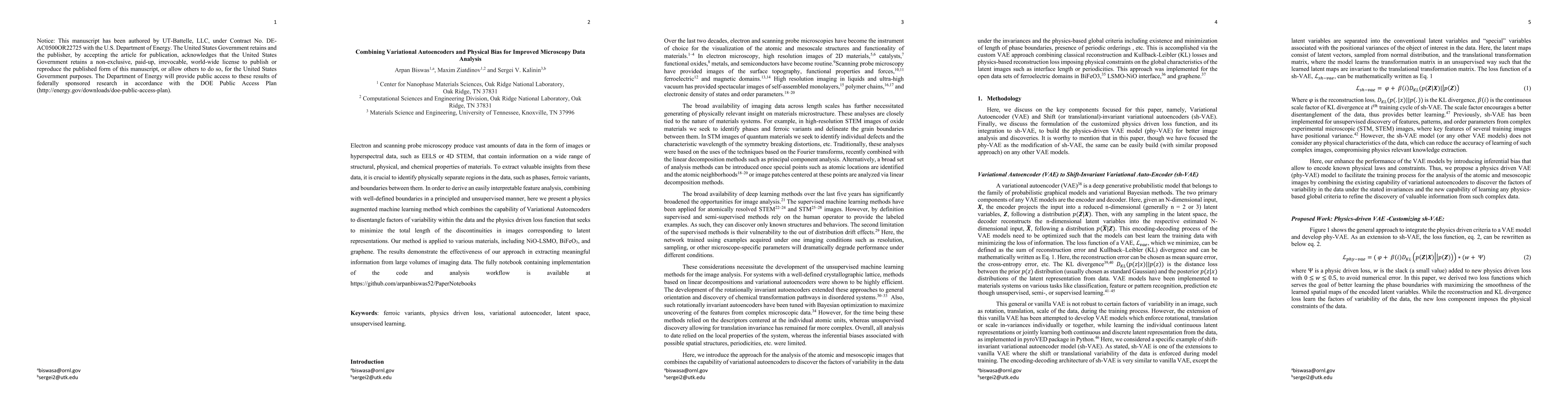 Thumbnail for Combining Variational Autoencoders and Physical Bias for Improved
  Microscopy Data Analysis