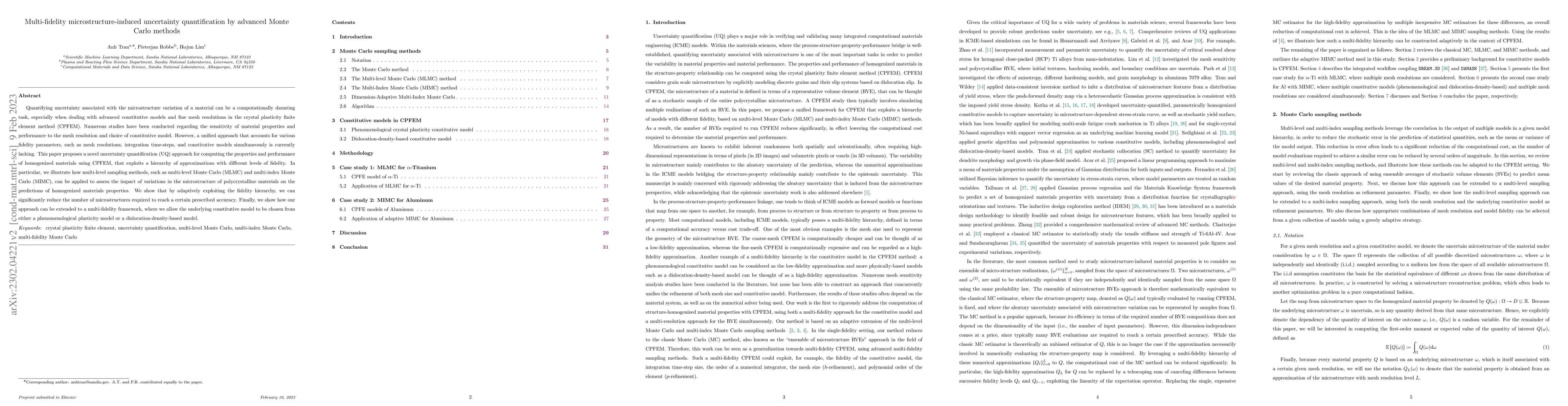 Thumbnail for Multi-fidelity microstructure-induced uncertainty quantification by
  advanced Monte Carlo methods