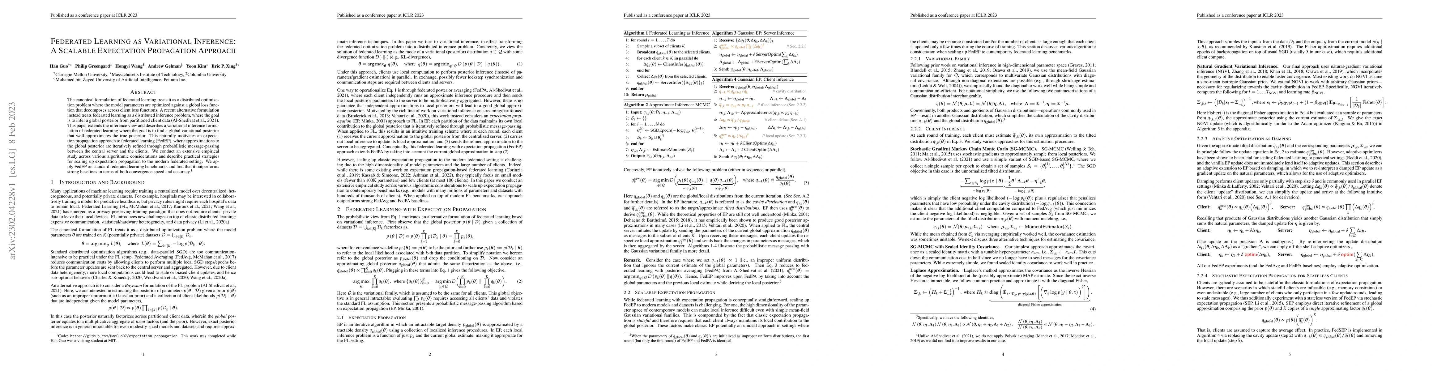 Thumbnail for Federated Learning as Variational Inference: A Scalable Expectation
  Propagation Approach