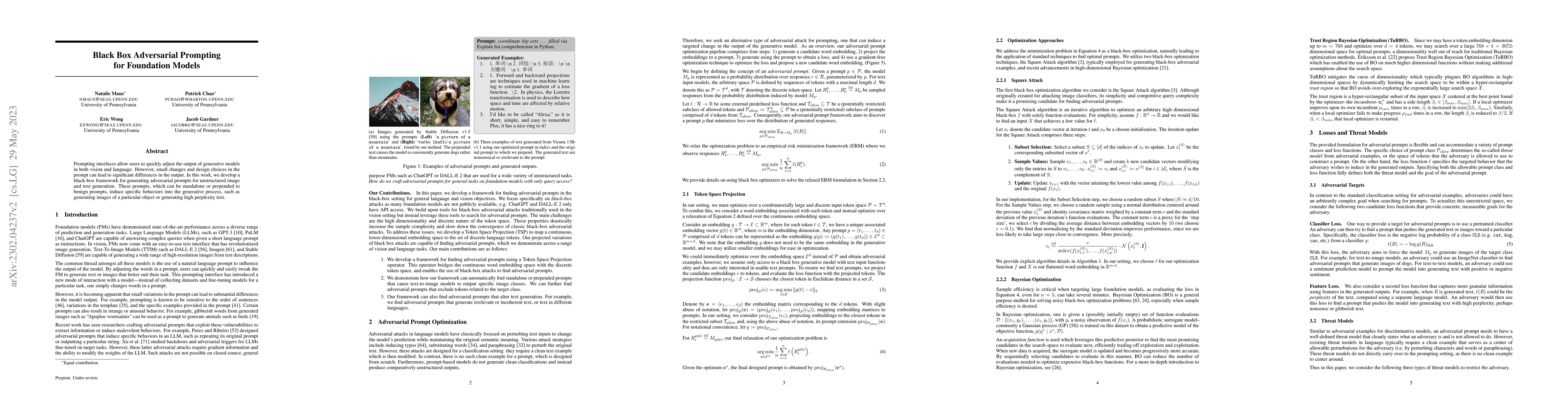 Thumbnail for Black Box Adversarial Prompting for Foundation Models