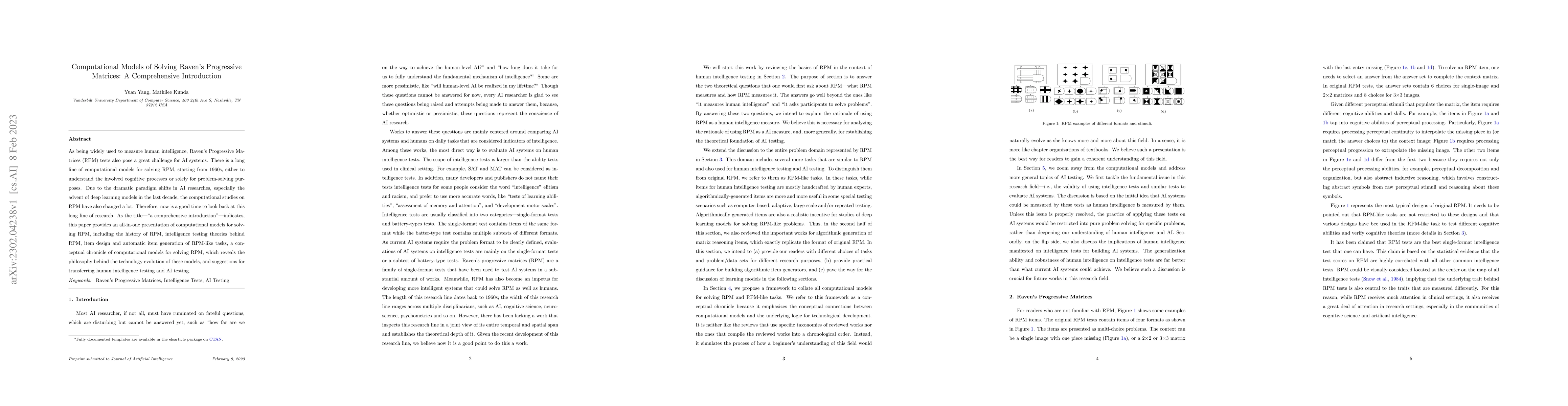 Thumbnail for Computational Models of Solving Raven's Progressive Matrices: A
  Comprehensive Introduction