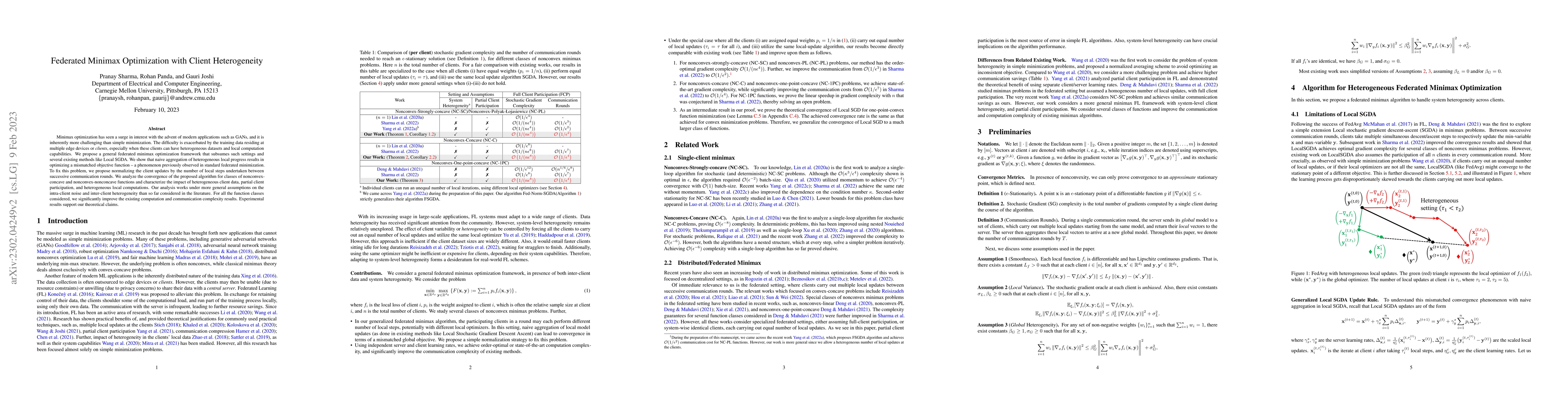 Thumbnail for Federated Minimax Optimization with Client Heterogeneity