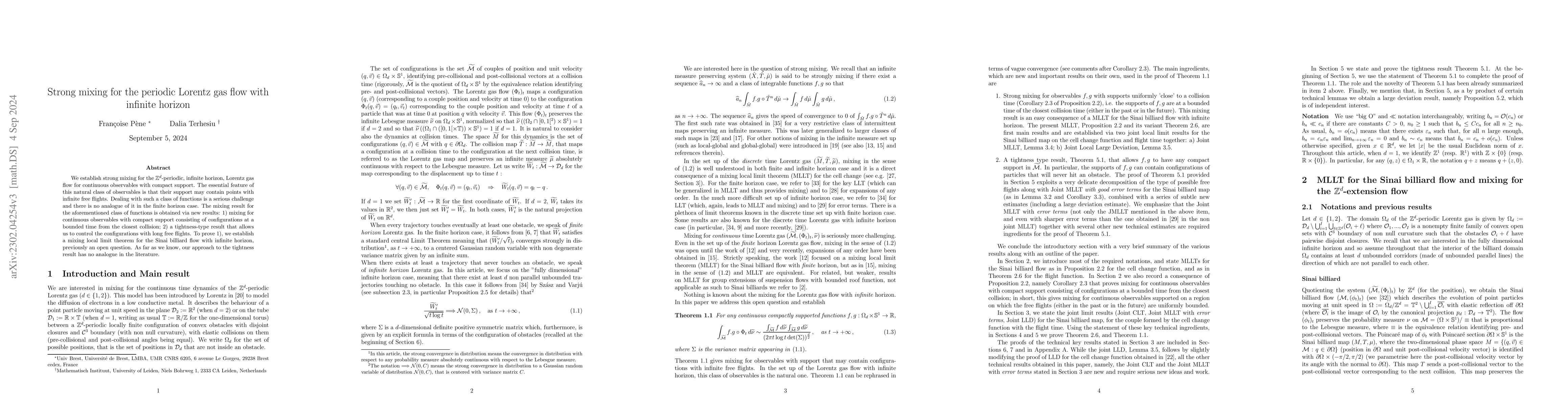 Thumbnail for Strong mixing for the periodic Lorentz gas flow with infinite horizon
