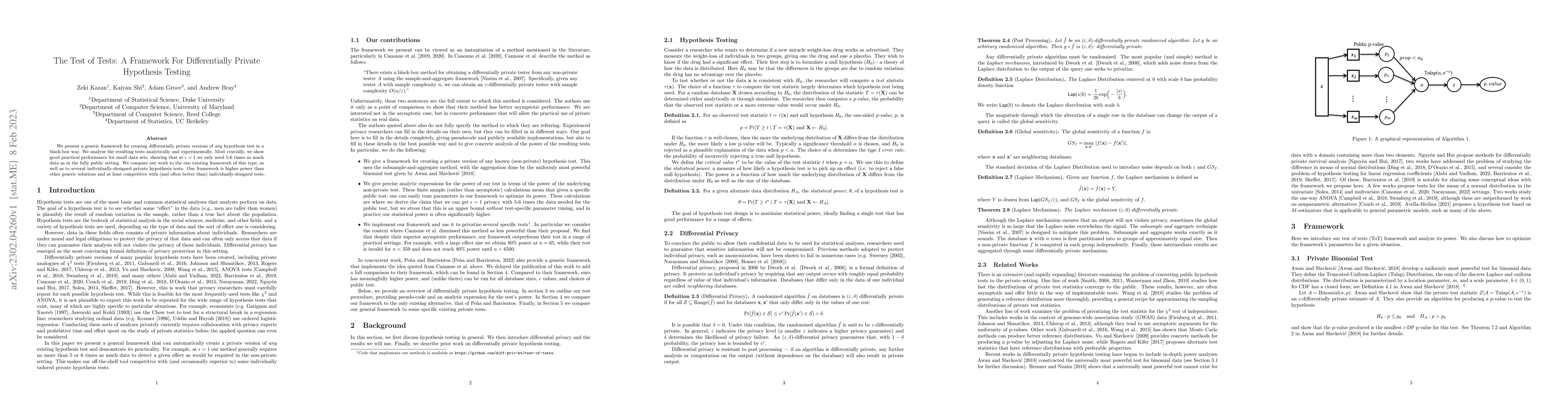 Thumbnail for The Test of Tests: A Framework For Differentially Private Hypothesis
  Testing