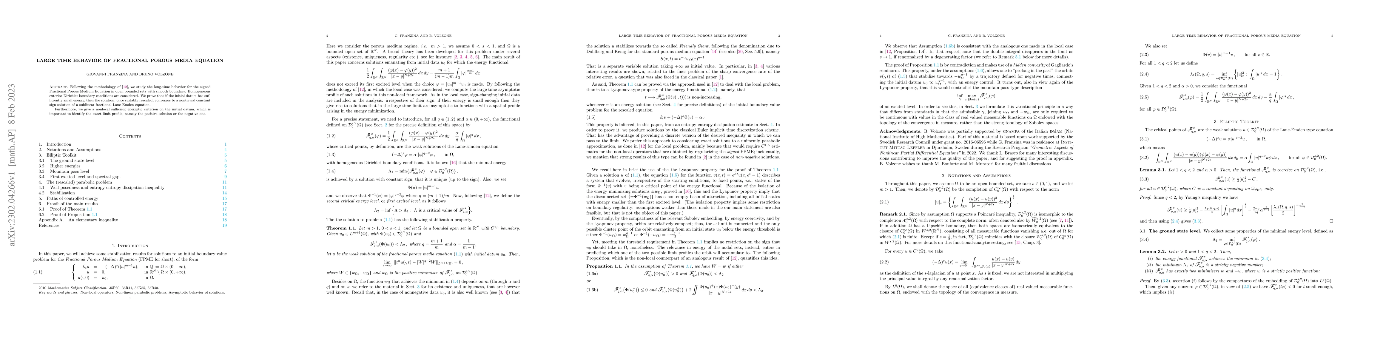 Thumbnail for Large time behavior of fractional porous media equation